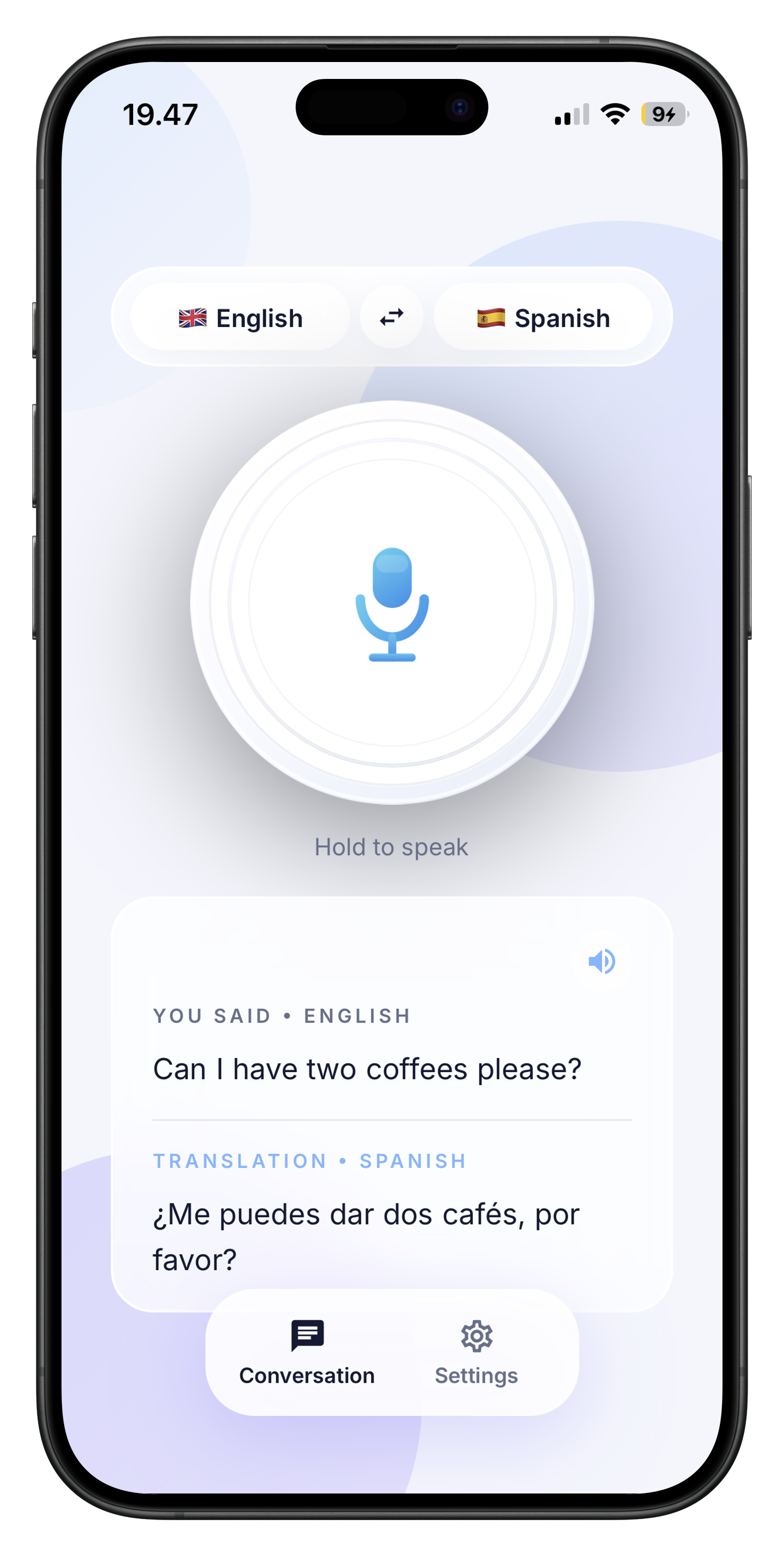 Super Simple Translator conversation screen